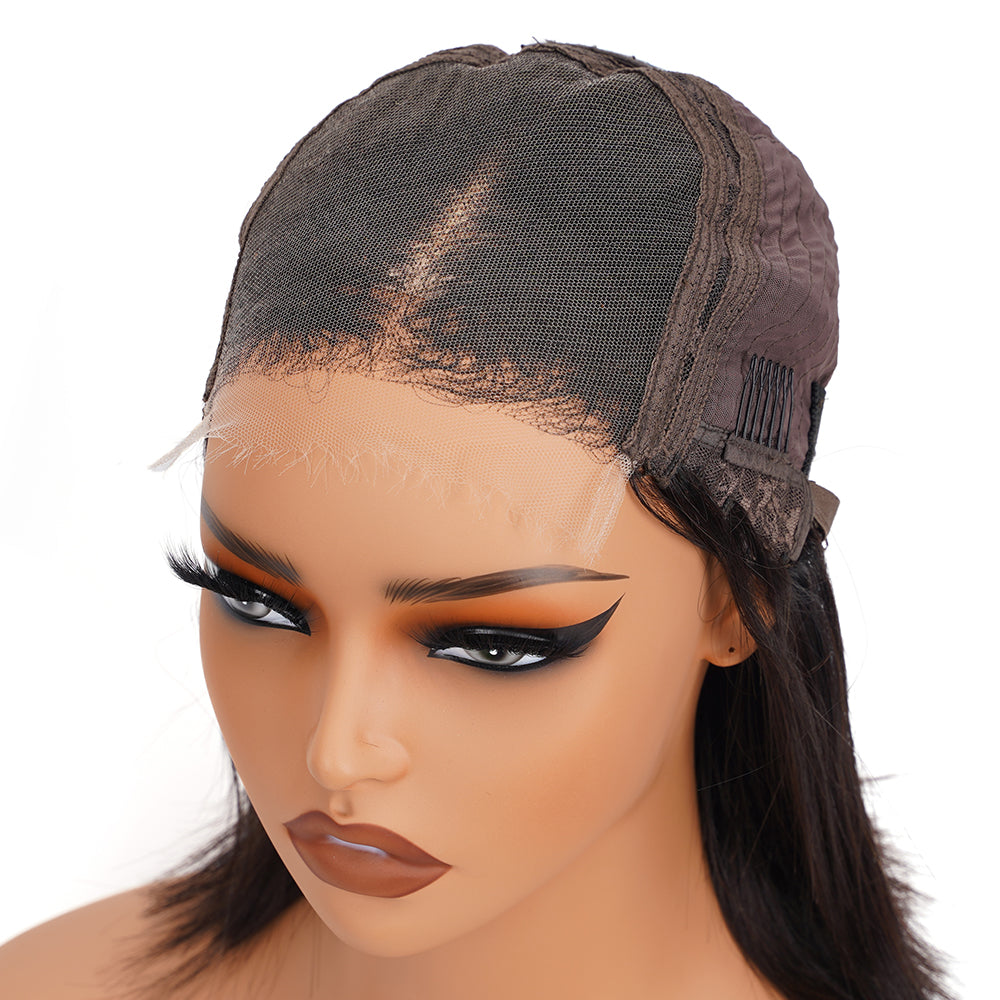 Straight Natural Black Bob Wig HD Lace Closure 4*4, 100% Human Hair