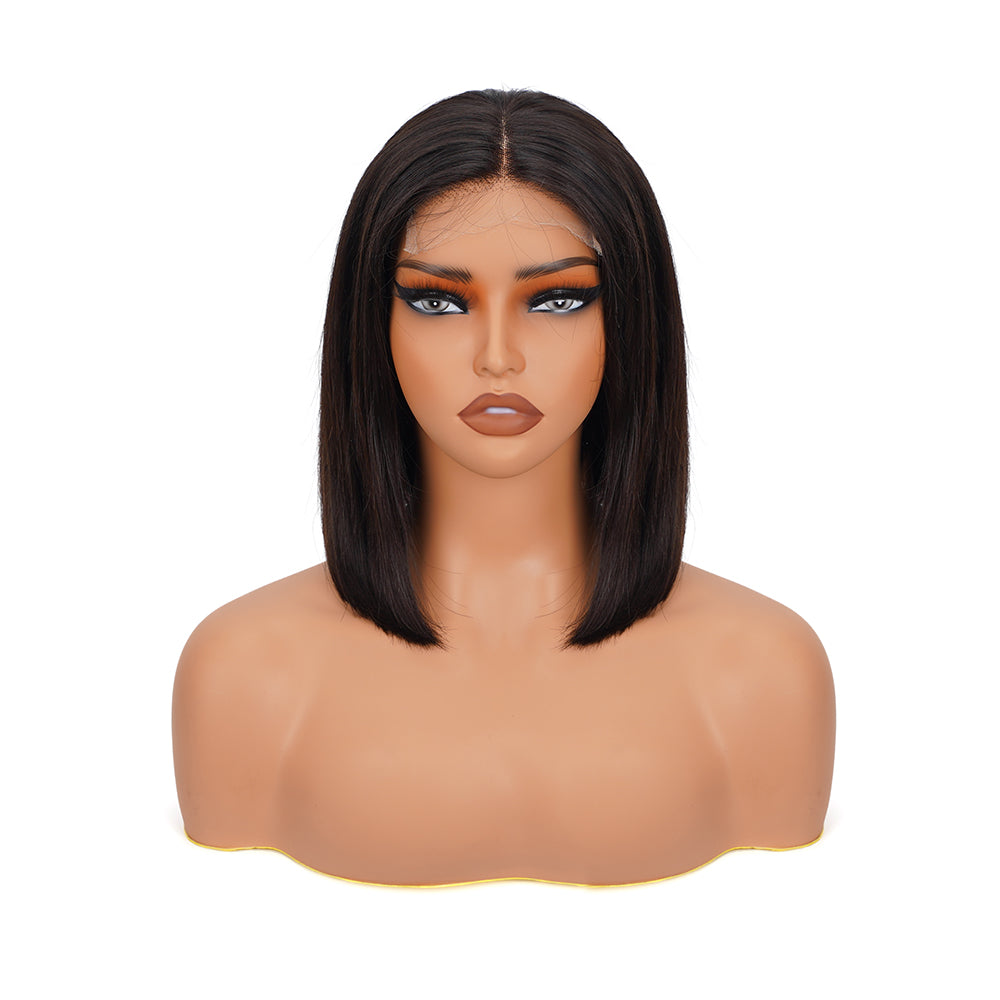 Straight Natural Black Bob Wig HD Lace Closure 5*5 100% Human Hair