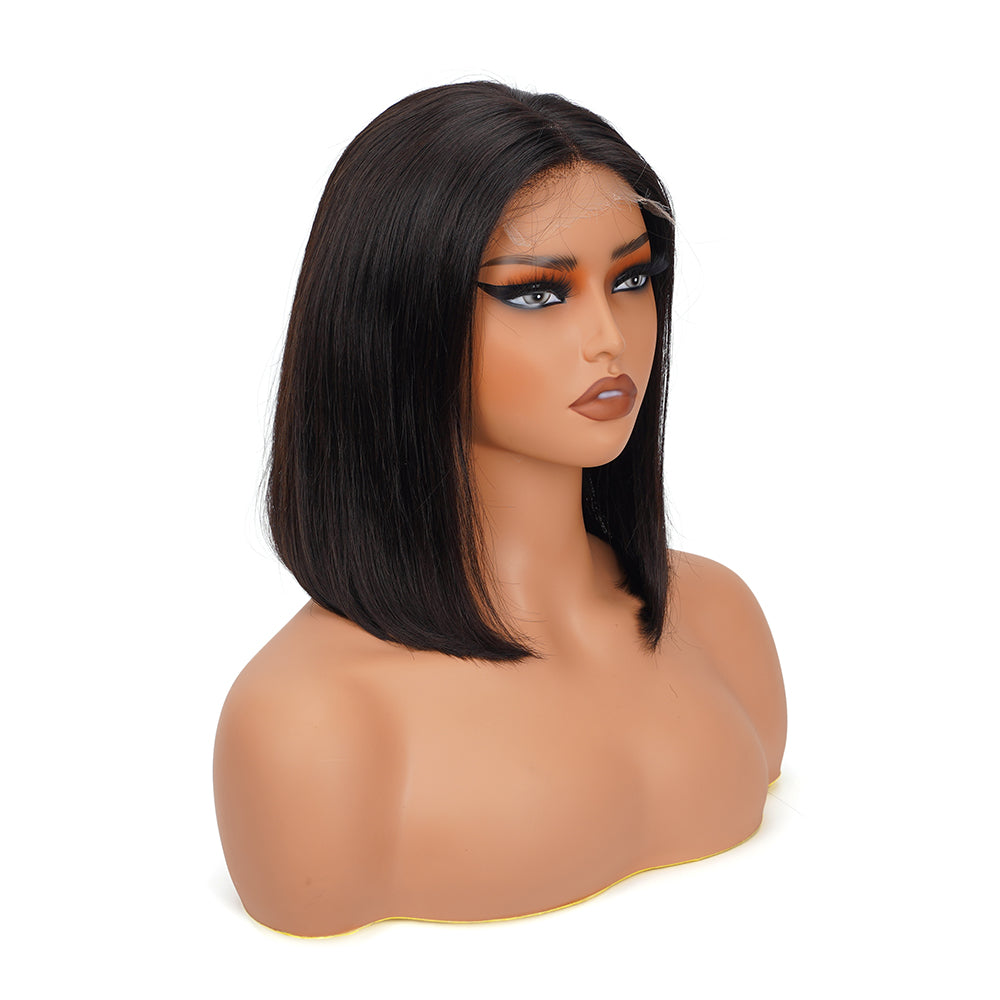 Straight Natural Black Bob Wig HD Lace Closure 5*5 100% Human Hair