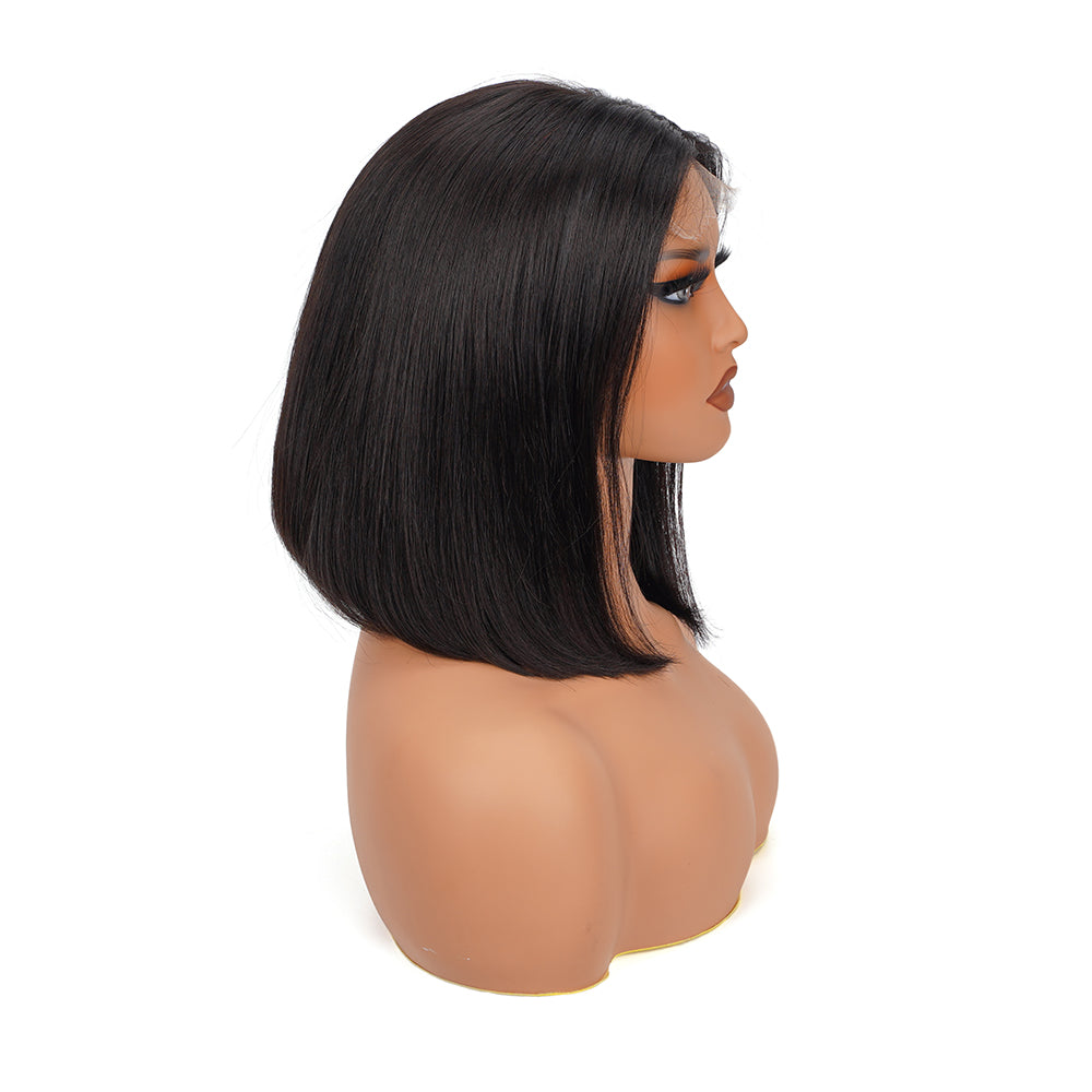 Straight Natural Black Bob Wig HD Lace Closure 5*5 100% Human Hair