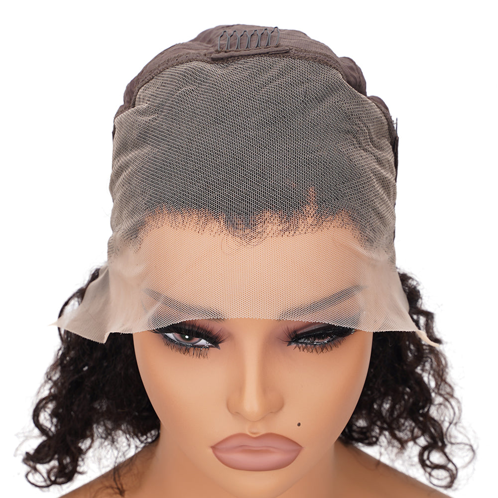 Water Wave Transparent Full Frontal Bob Wig 100% Human Hair