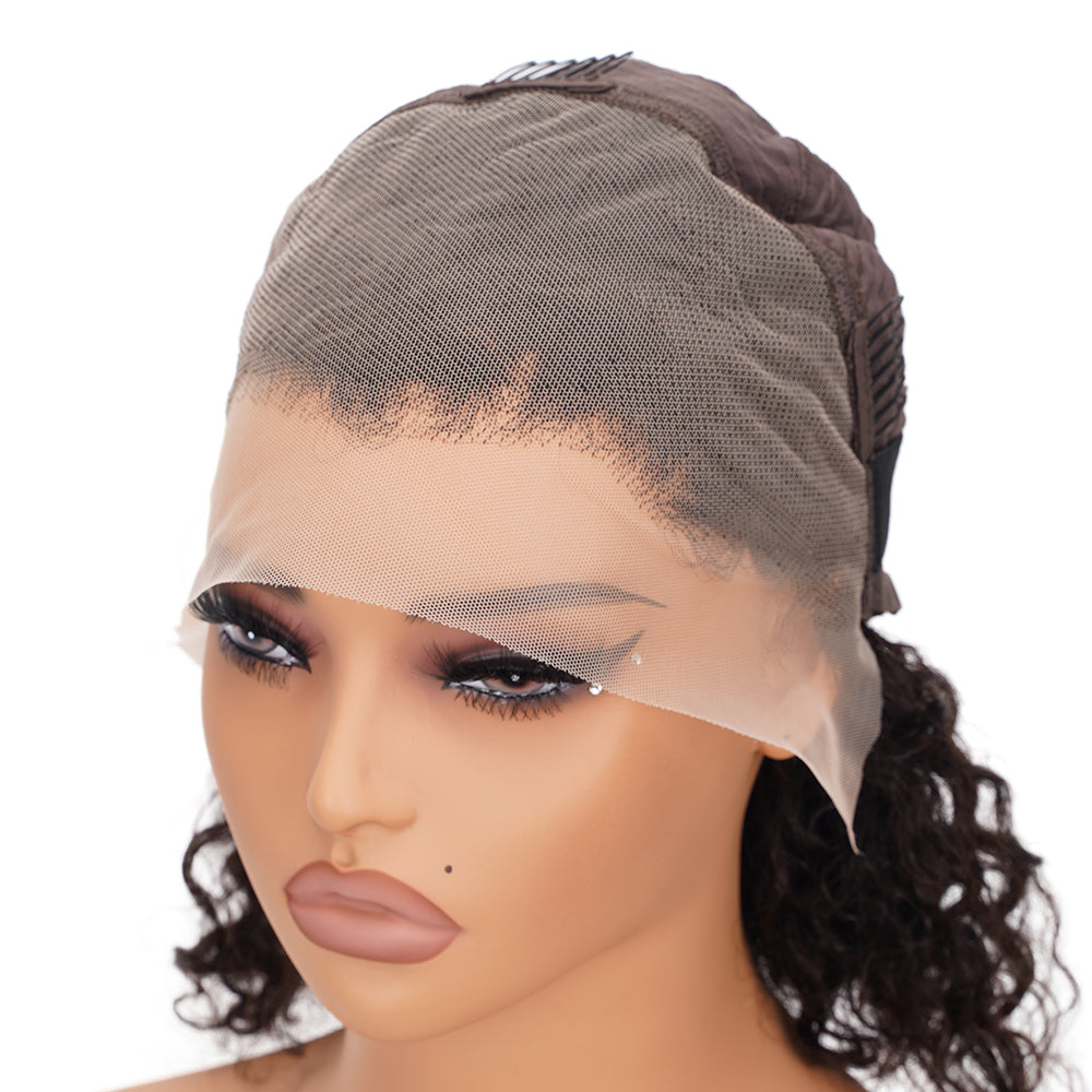 Water Wave Transparent Full Frontal Bob Wig 100% Human Hair