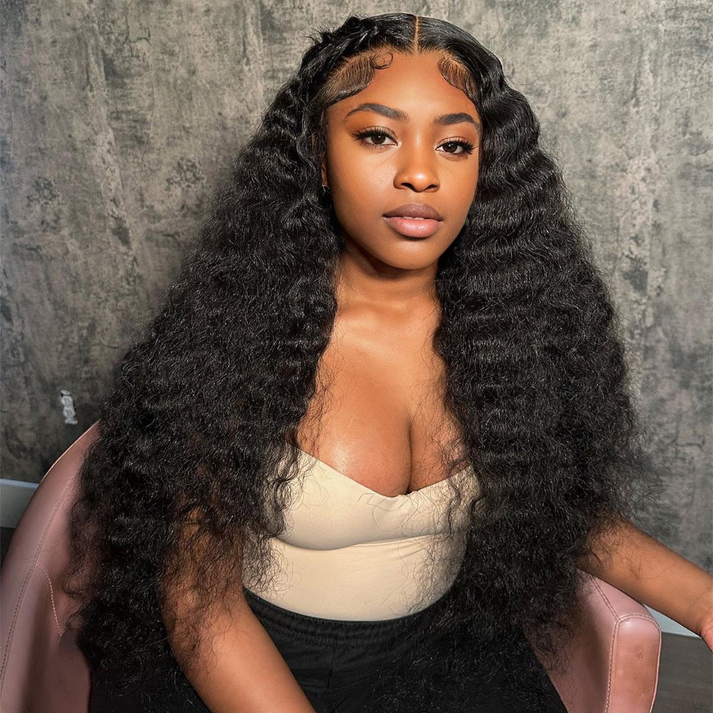 Deep Wave Natural Black 13*4 Transparent Frontal, 100% Human Hair