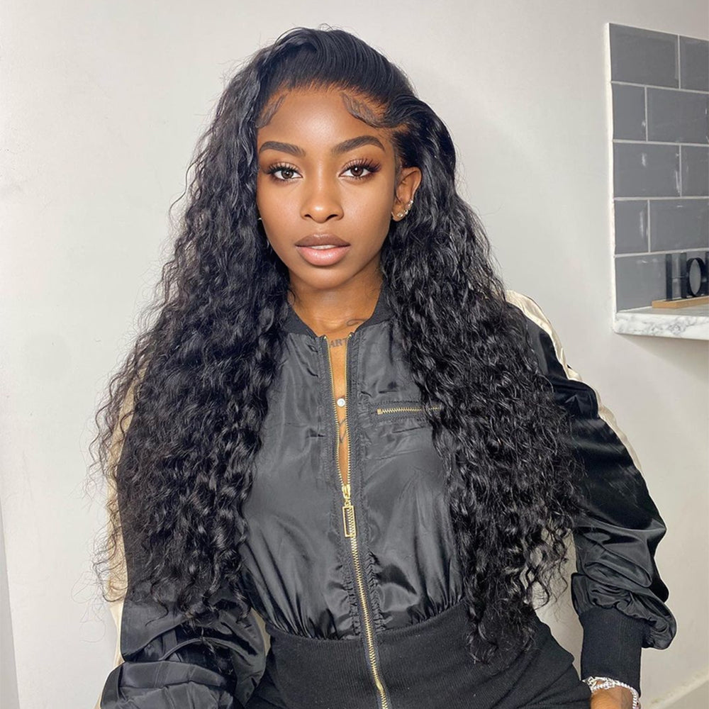 Water Wave Natural Black 13*4 Transparent Frontal, 100% Human Hair
