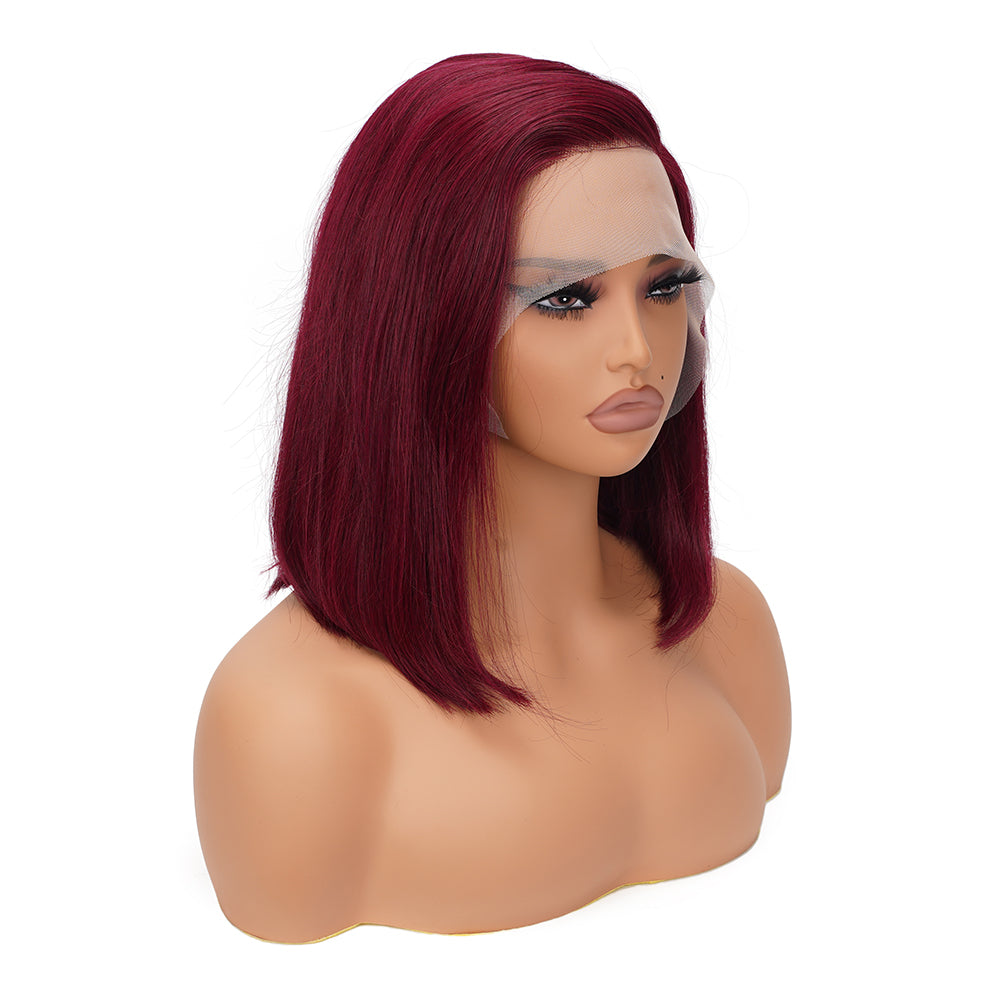 Asymmetrical Straight 99J L Shape Lace Bob Wig 100% Human Hair
