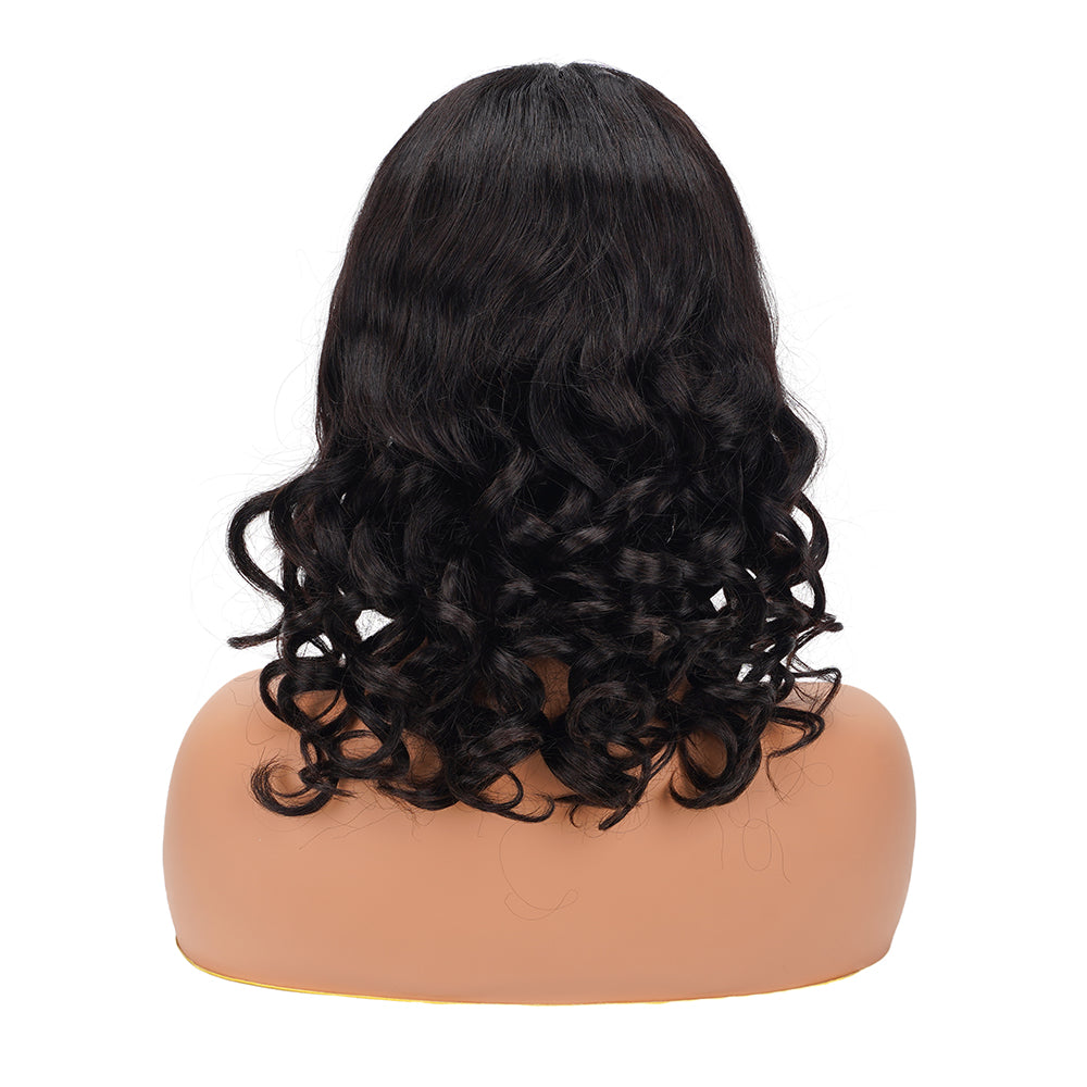 Pixie Curly Natural Black Transparent Full Frontal Bob Wig 100% Human Hair
