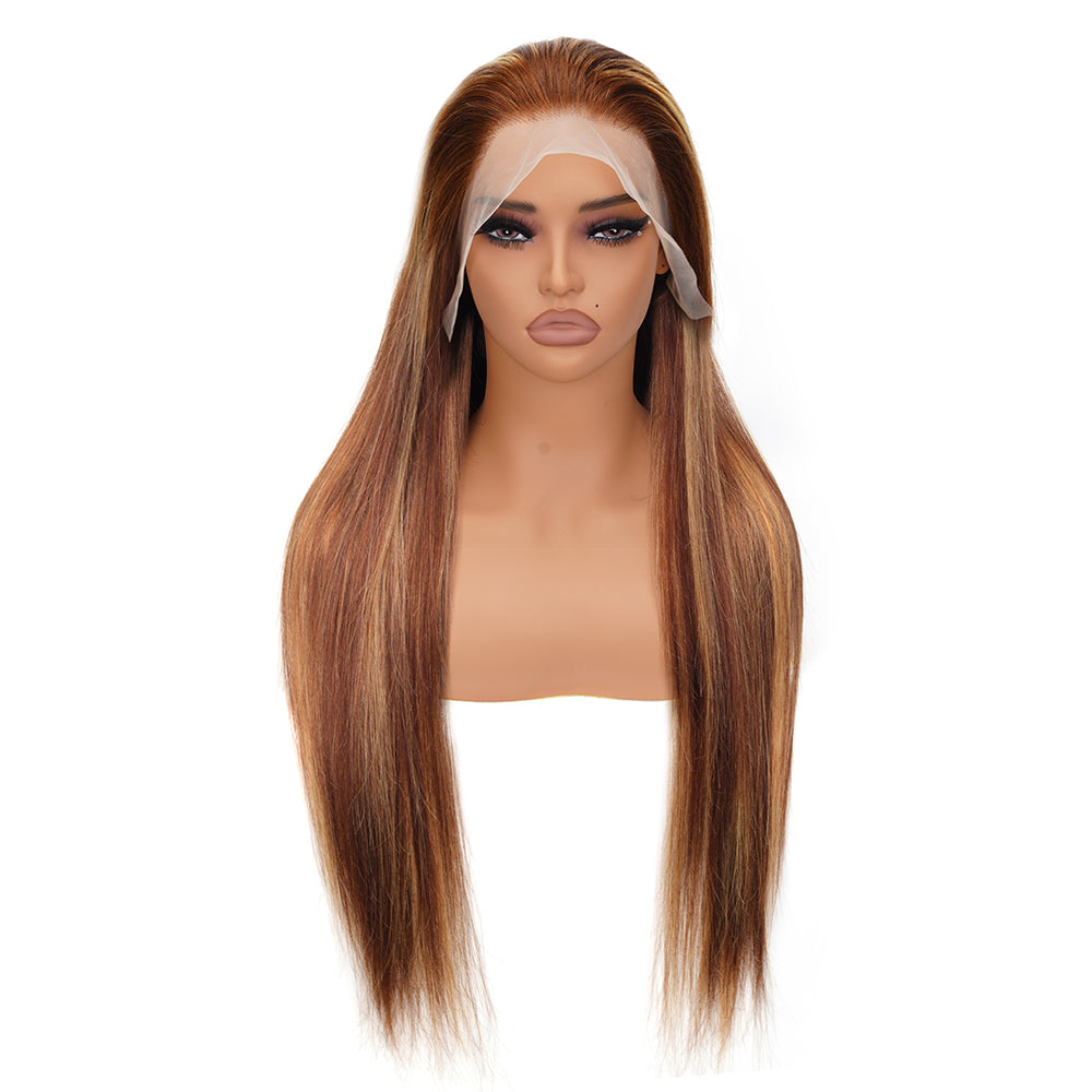 Straight Highlighted Piano Wig Transparent Full Frontal 13*4 100% Human Hair