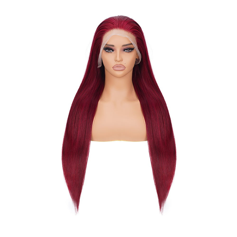 Straight 99J Wig Transparent Full Frontal 13*4 100% Human Hair