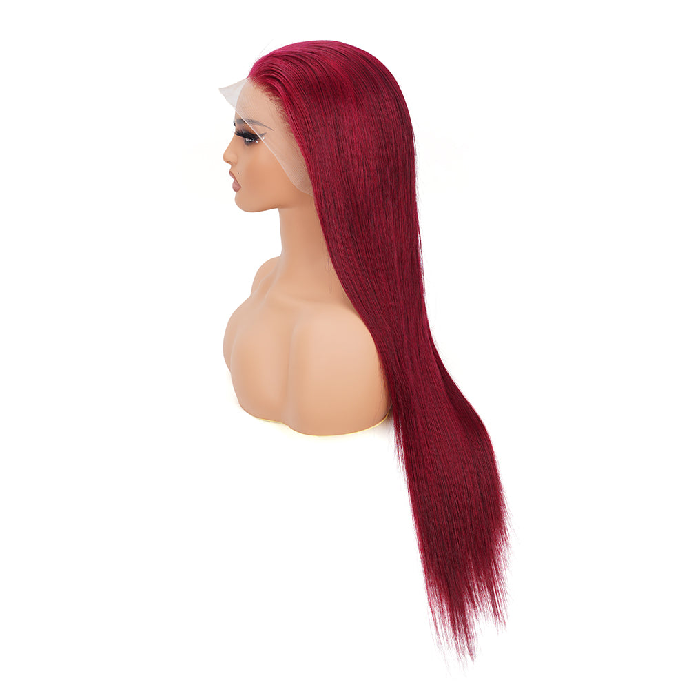 Straight 99J Wig Transparent Full Frontal 13*4 100% Human Hair