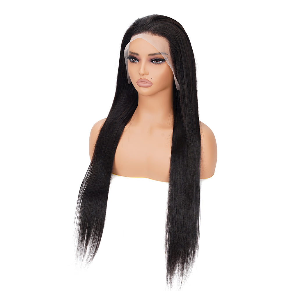 Straight Natural Black Wig Transparent Full Frontal 13*4 100% Human Hair