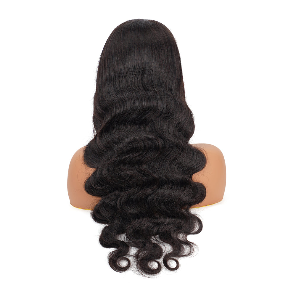 Body Wave Natural Black Transparent Lace Front Economic Wig 100% Human Hair