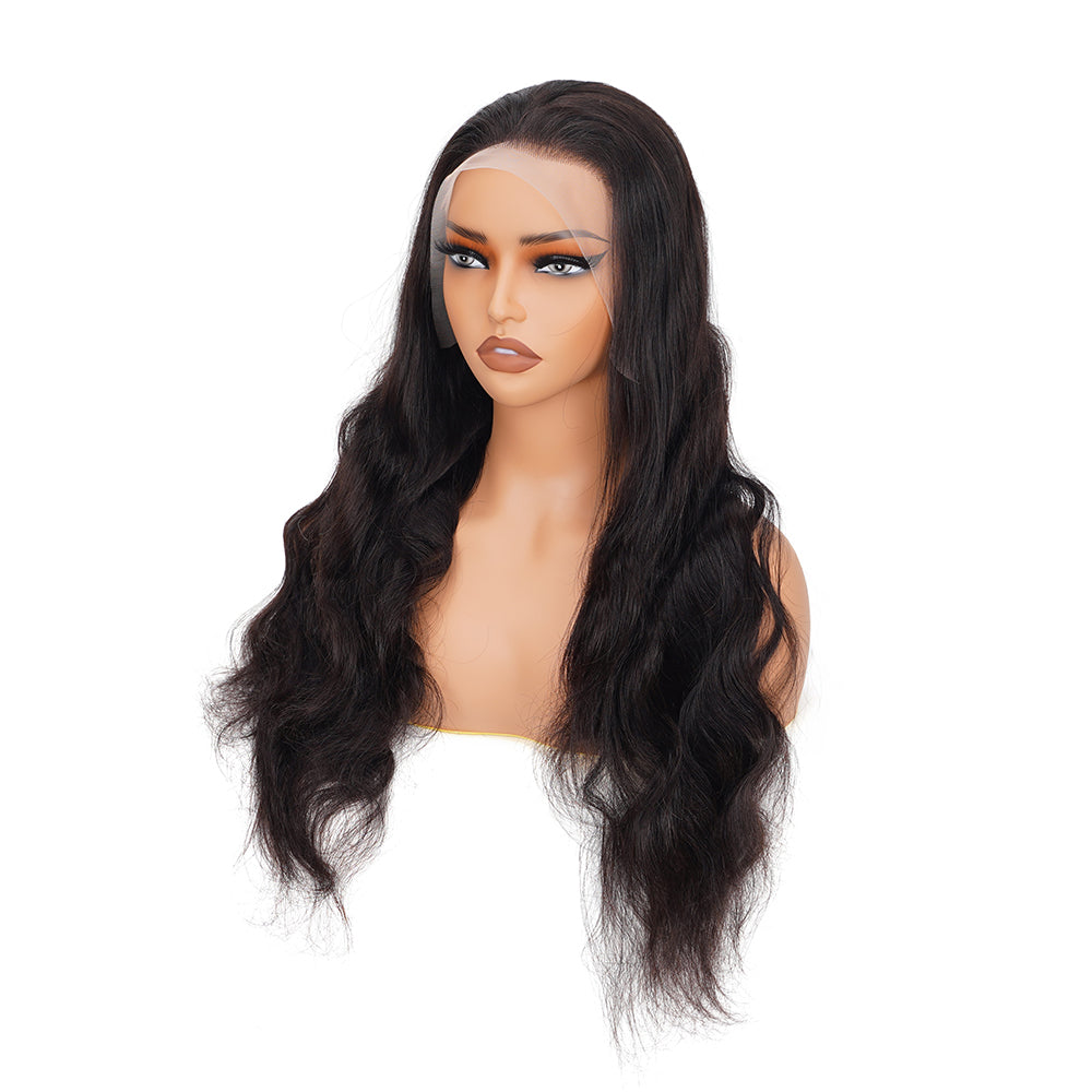Body Wave Natural Black Wig Transparent Full Frontal 13*4 100% Human Hair