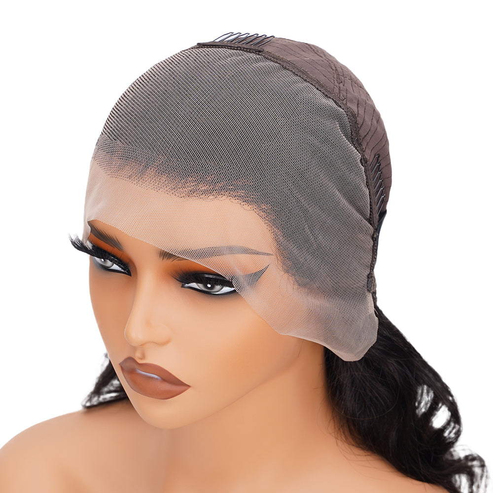 Body Wave Natural Black Wig Transparent Full Frontal 13*4 100% Human Hair