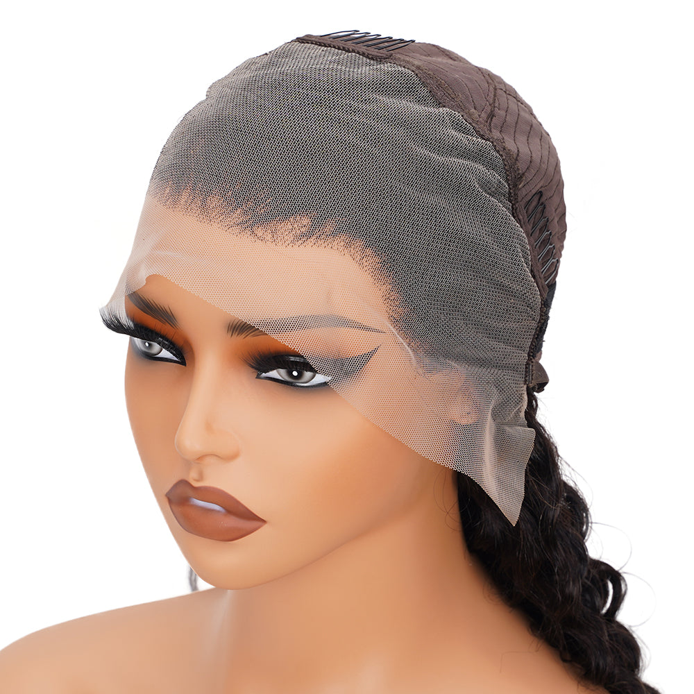 Deep Wave Natural Black Wig Transparent Full Frontal 13*4 100% Human Hair