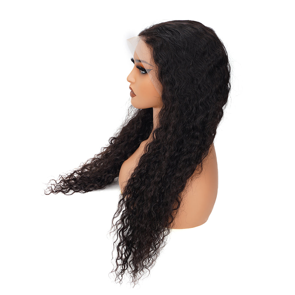 Water Wave Natural Black Wig Transparent Full Frontal 13*4 100% Human Hair