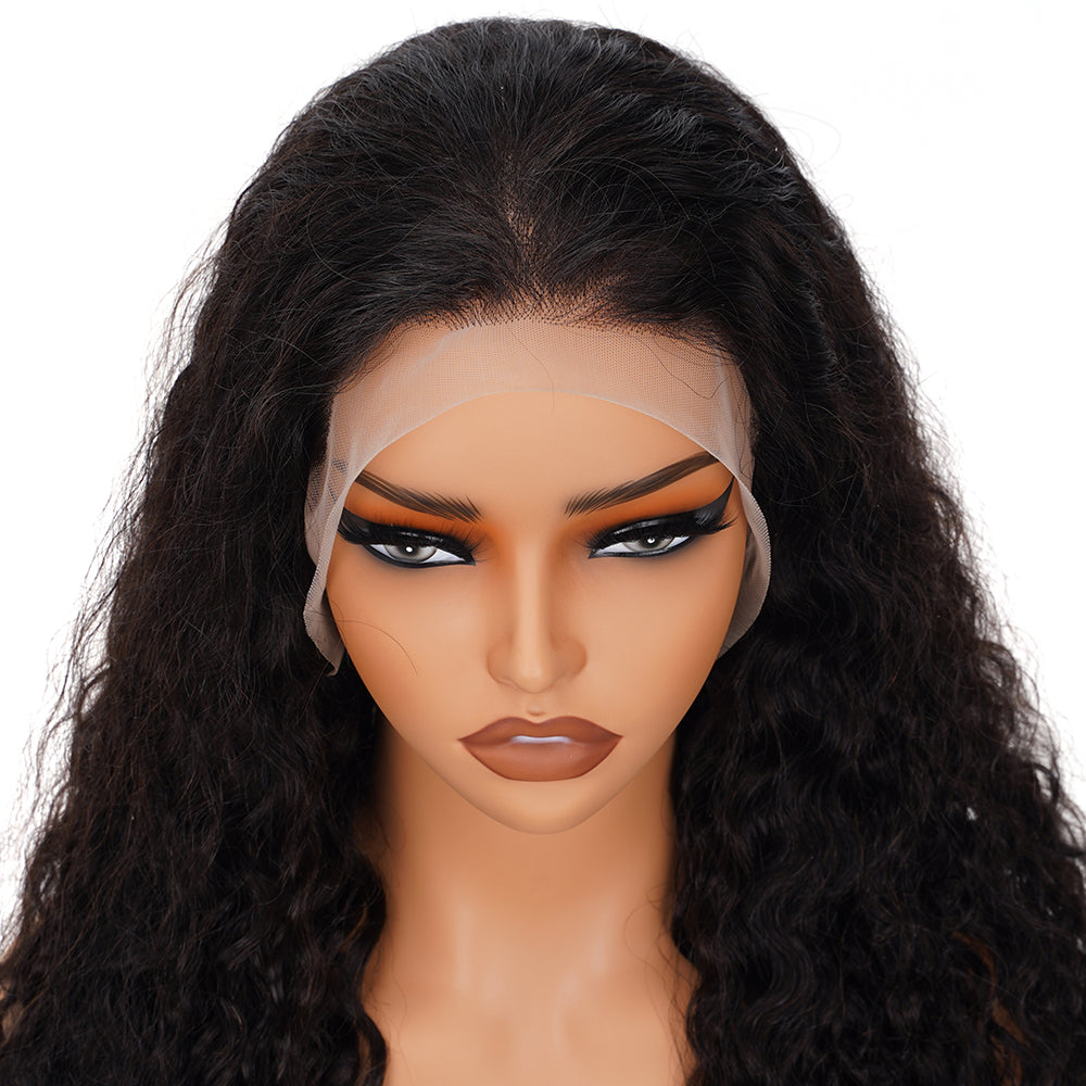 Water Wave Natural Black Wig Transparent Full Frontal 13*4 100% Human Hair