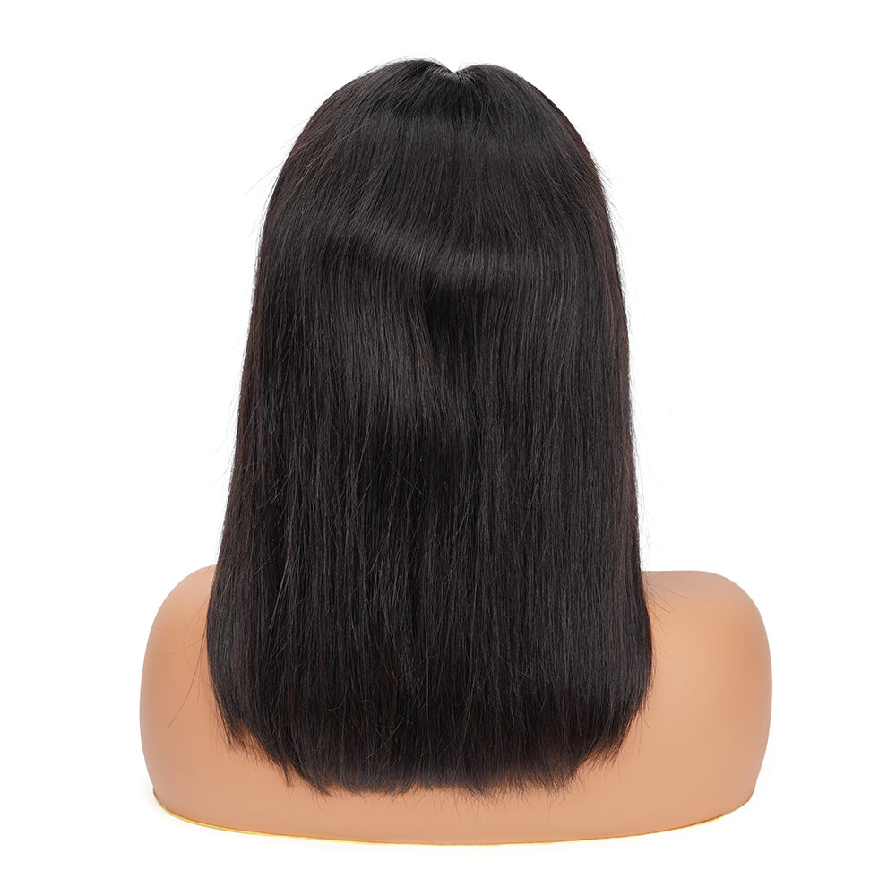 Straight Natural Black Bob Bang Wig 100% Human Hair