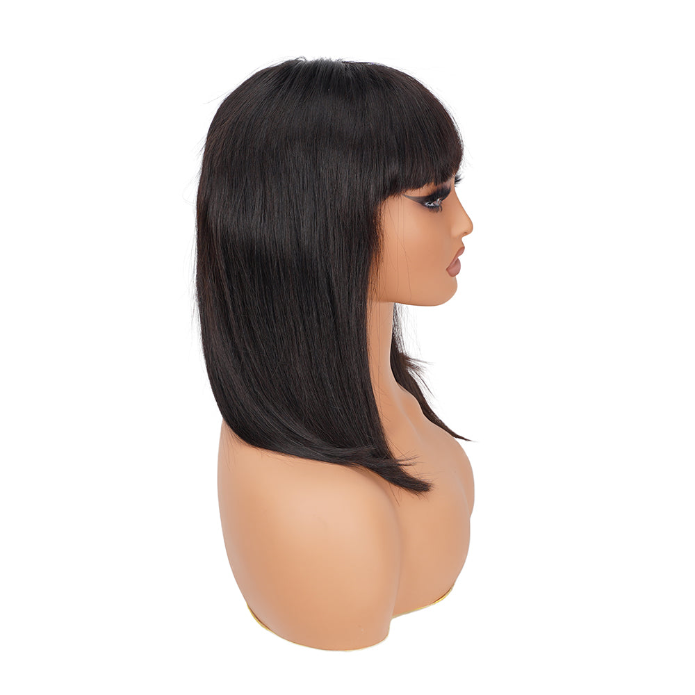 Straight Natural Black Bob Bang Wig 100% Human Hair