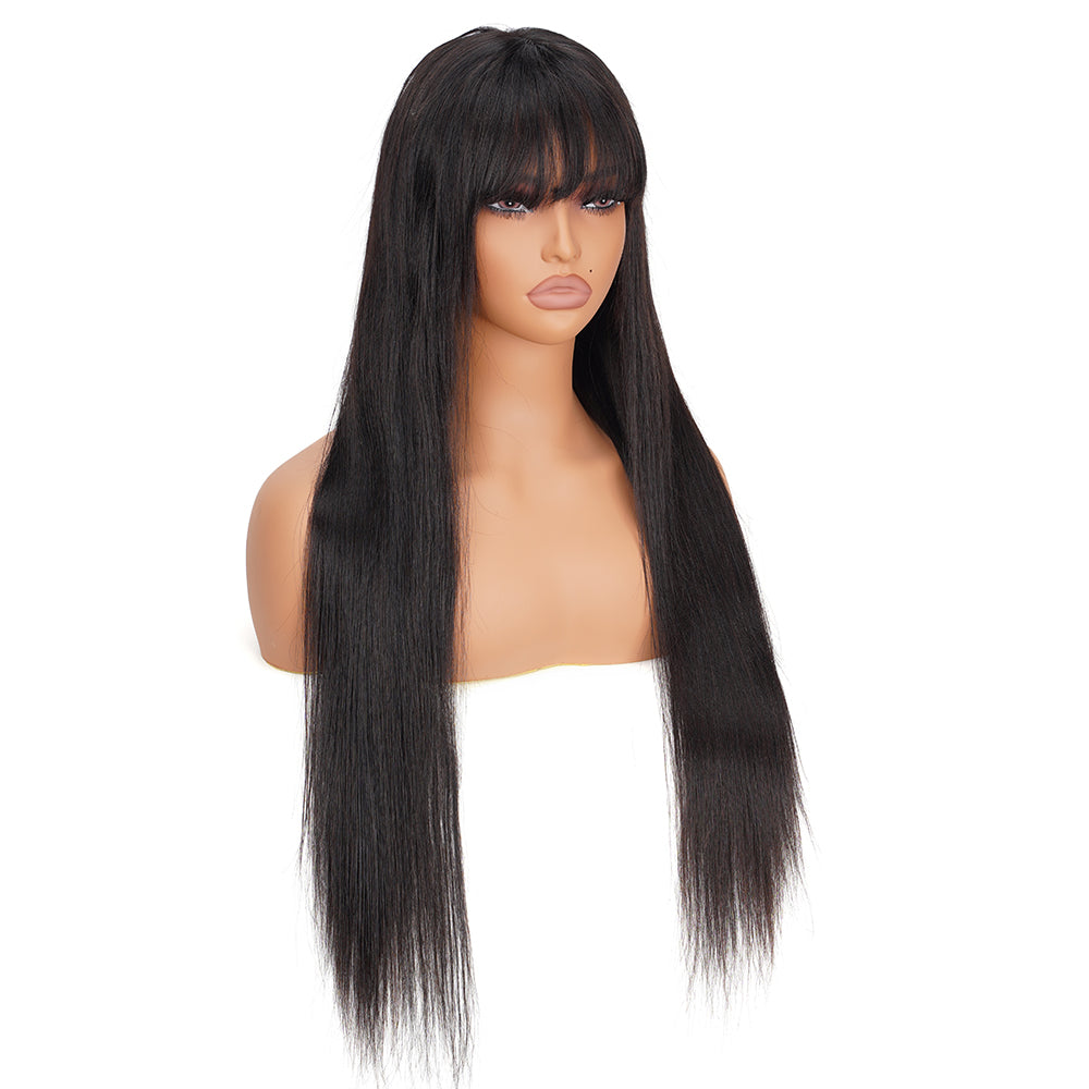 Straight Natural Black Bob Bang Wig 100% Human Hair