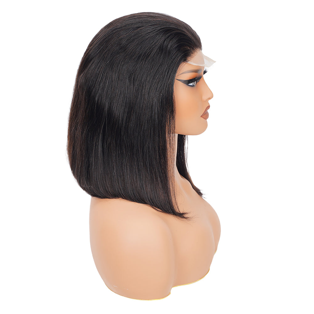 Straight Natural Black Bob Wig Transparent Lace Closure 4*4 100% Human Hair