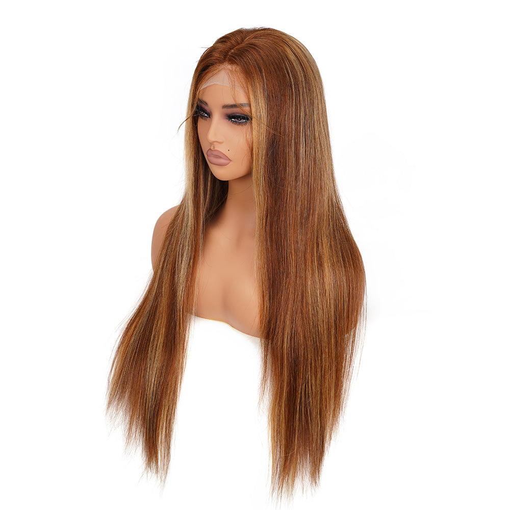 Straight Highlighted Piano Wig Transparent Lace Closure 4*4 100% Human Hair