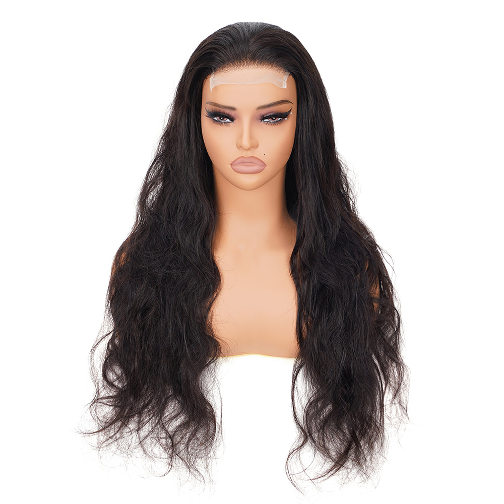 Body Wave Natural Black Wig Transparent Lace Closure 4*4 100% Human Hair