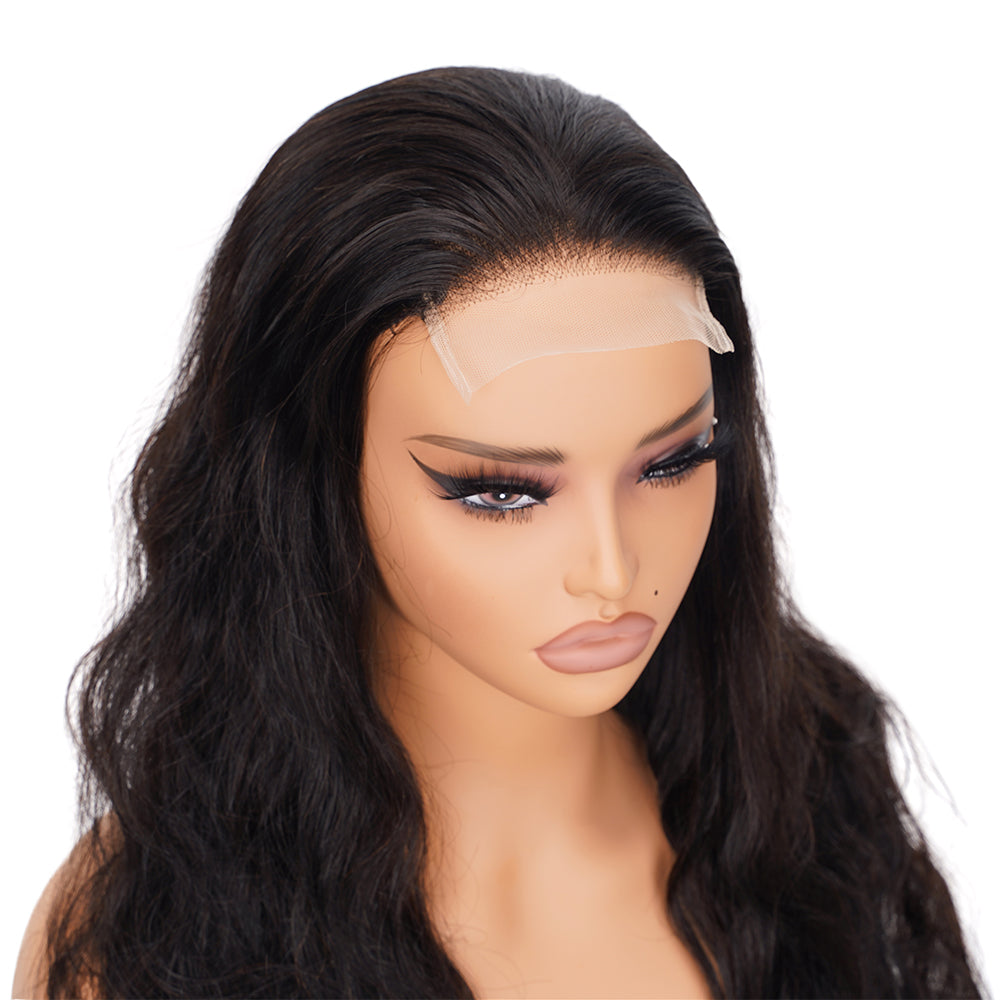 Body Wave Natural Black Wig Transparent Lace Closure 4*4 100% Human Hair