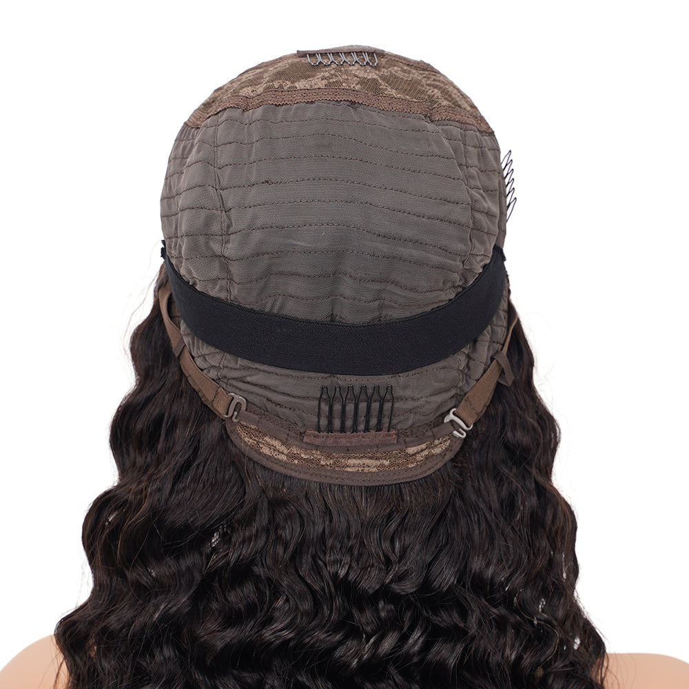 Deep Wave Natural Black Wig Transparent Lace Closure 4*4 100% Human Hair