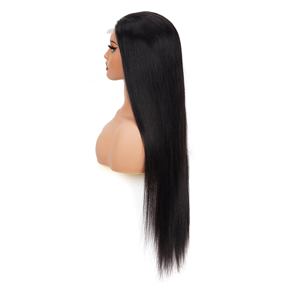Straight Natural Black Wig Transparent Lace Closure 4*4 100% Human Hair