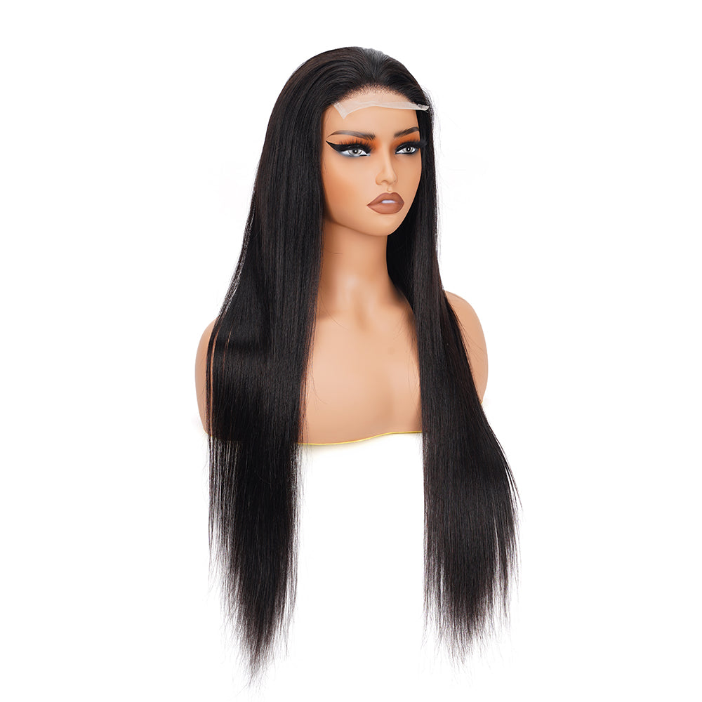 Straight Natural Black Wig Transparent Lace Closure 4*4 100% Human Hair