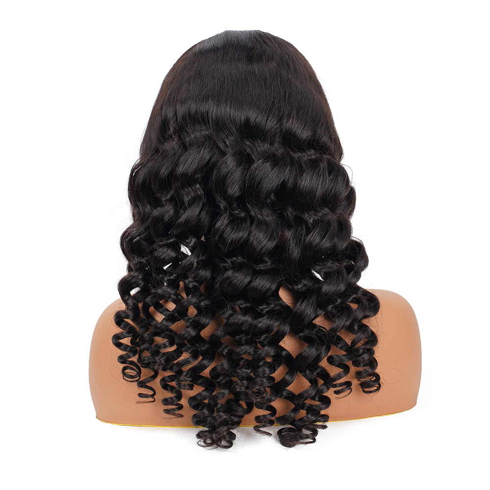 Loose Wave Natural Black Transparent Lace Front Economic Wig 100% Human Hair