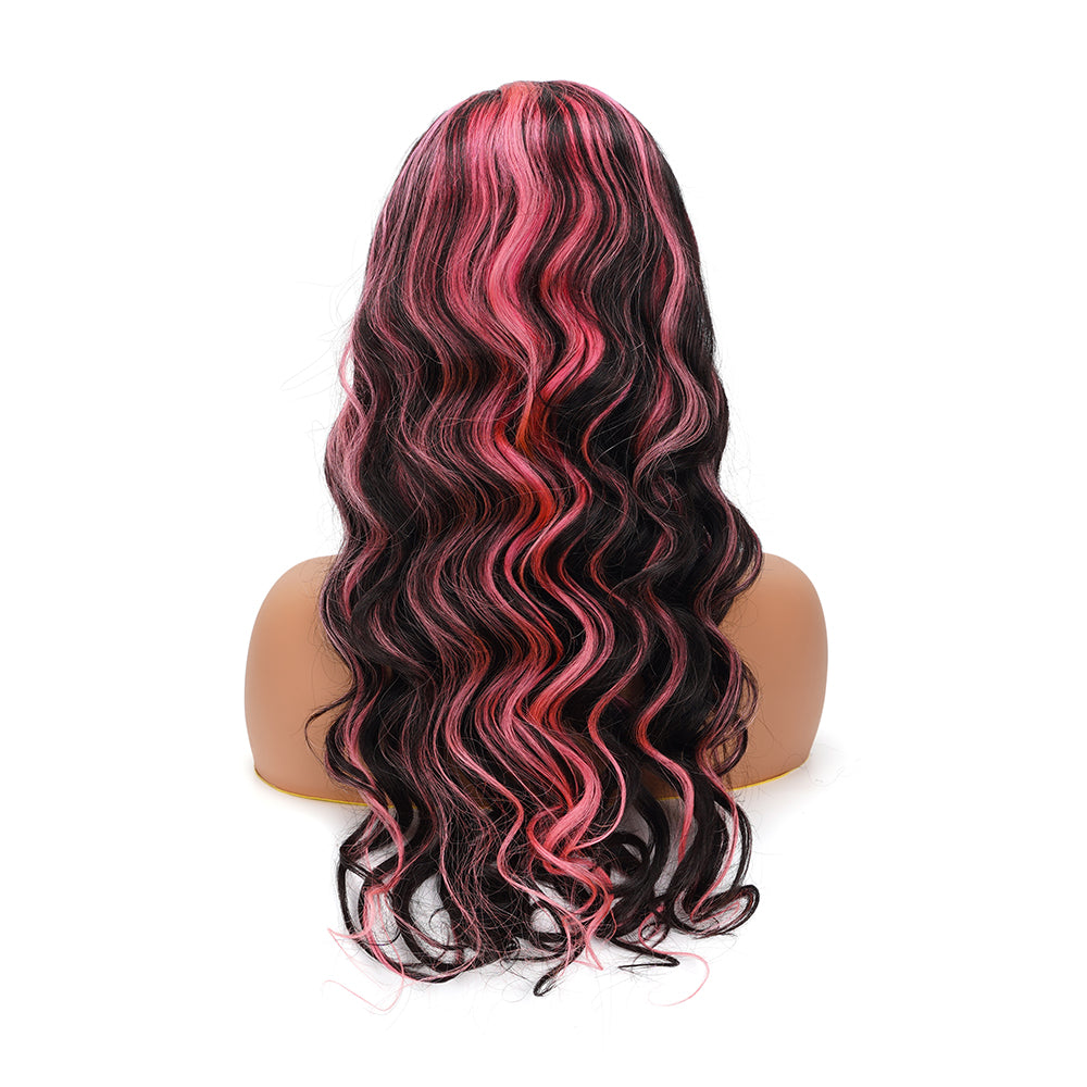 Body Wave Pink Highlight Full Frontal Wig 13*6 100% Human Hair