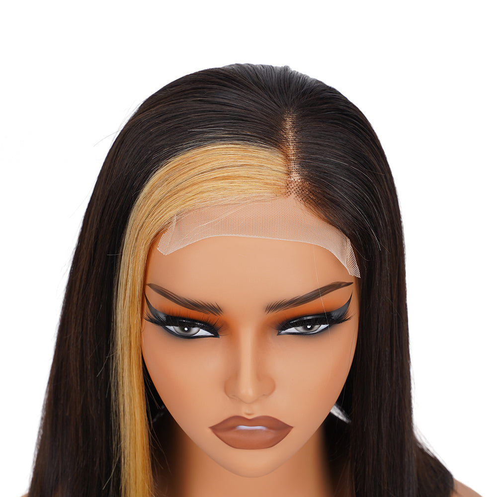 Straight Highlighted Honey Brown Bob Wig Transparent Lace Closure 4*4 100% Human Hair