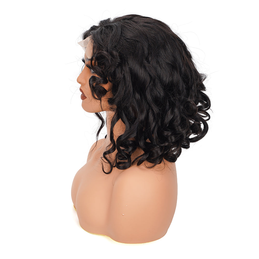 Bouncy Curly Natural Black Bob Wig Transparent Lace Closure 4*4 100% Human Hair