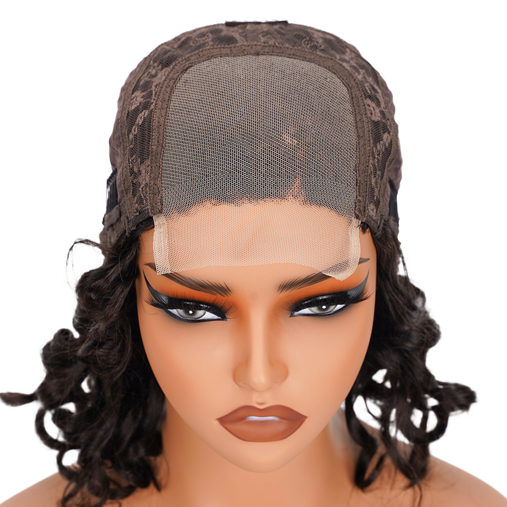 Bouncy Curly Natural Black Bob Wig Transparent Lace Closure 4*4 100% Human Hair