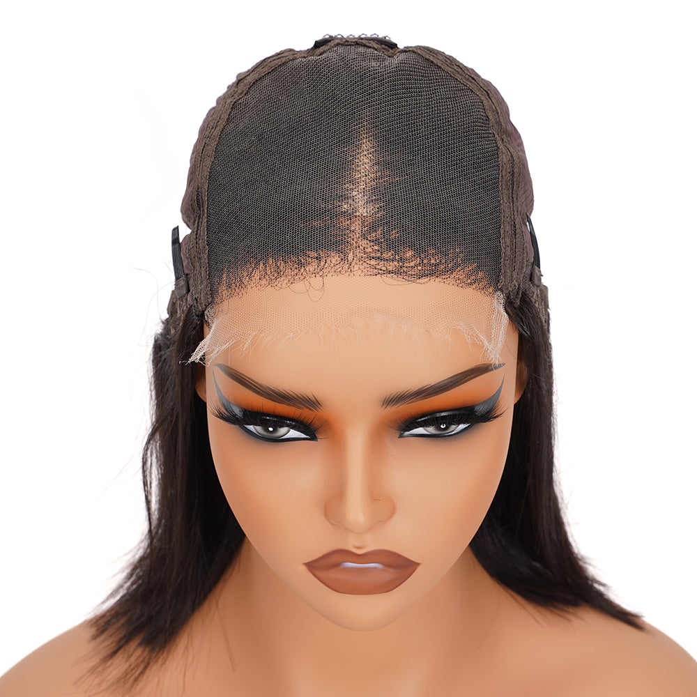 Straight Natural Black Bob Wig HD Lace Closure 4*4, 100% Human Hair